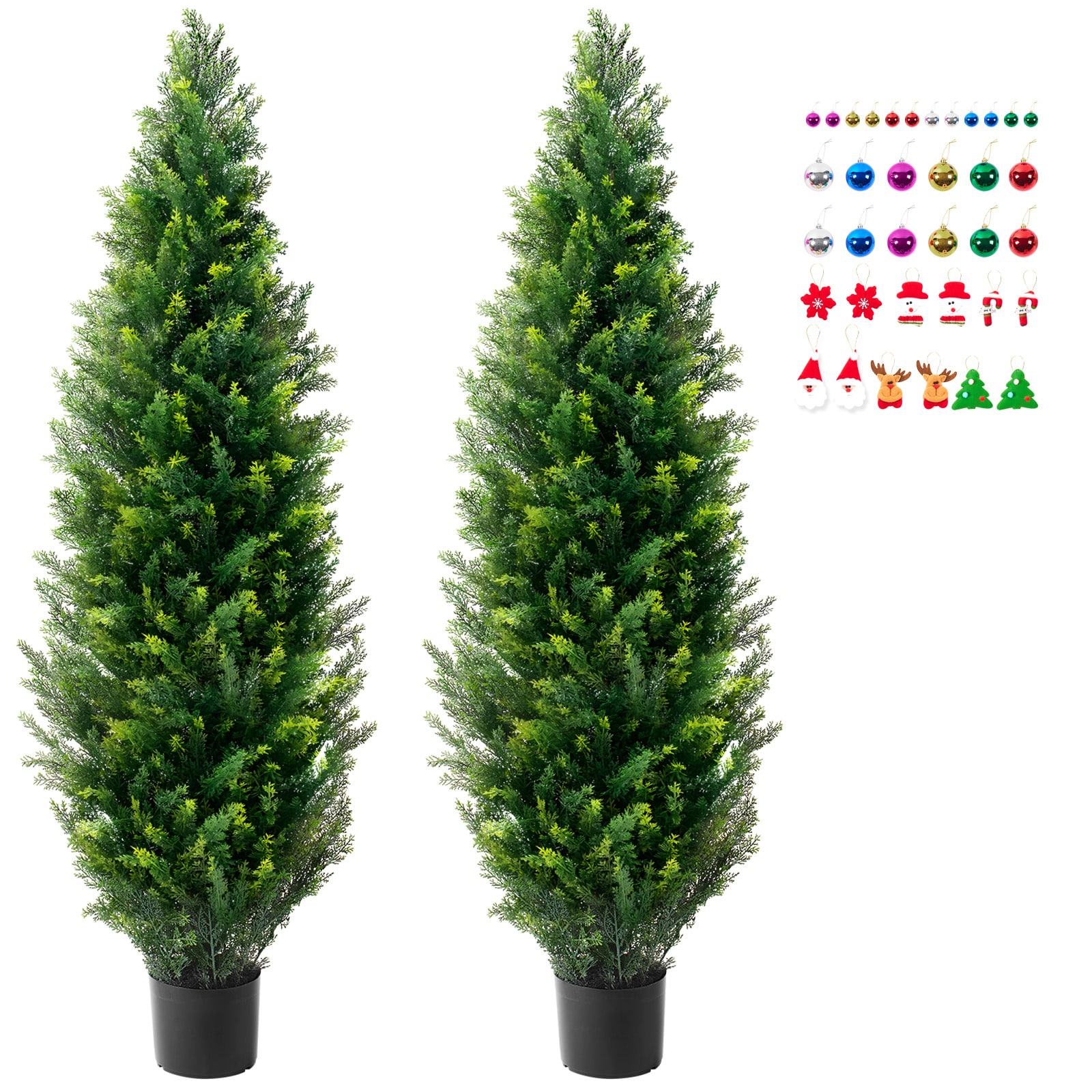 2 Pack 5' Artificial Cedar Topiary Tree Plant UV Decor In/Outdoor_voghion.com